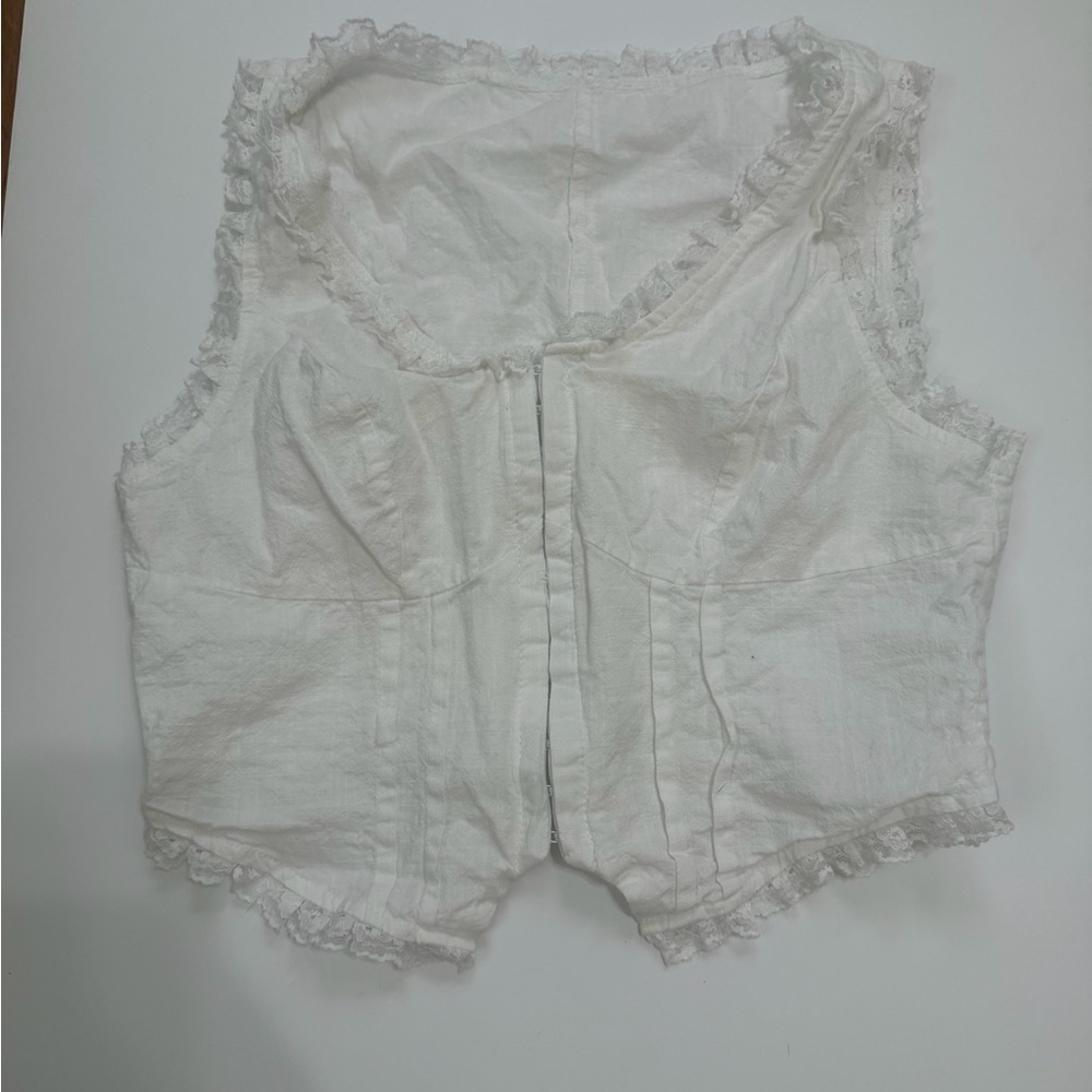 White Lace Trim Corset-Style Vest